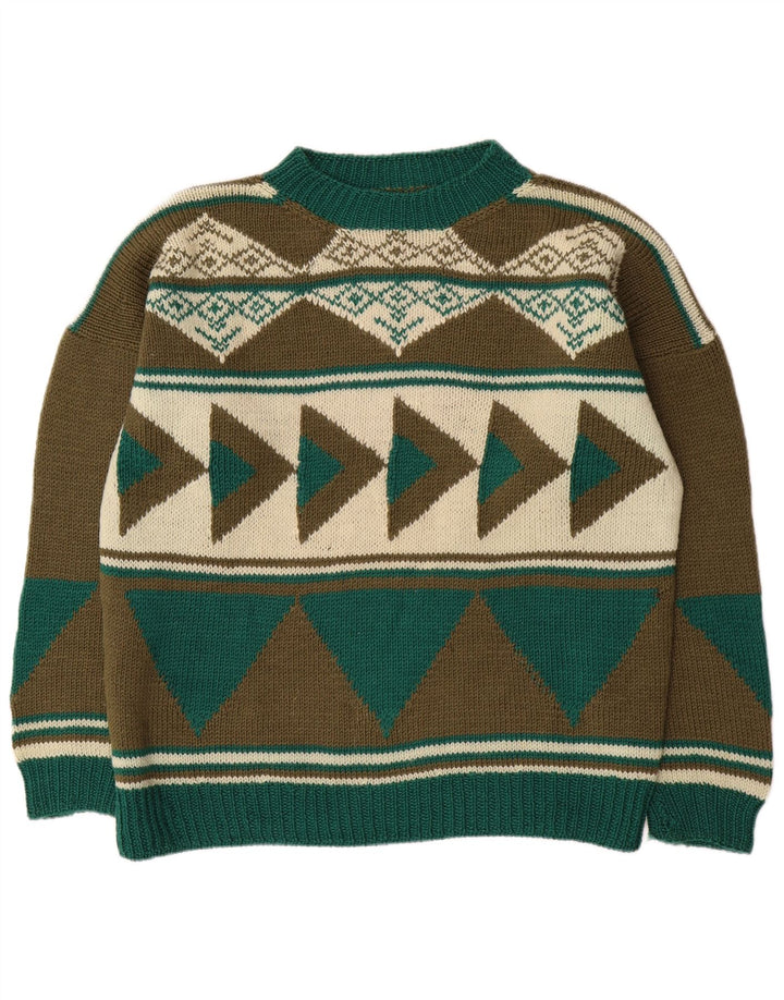 Vintage herre sweater med rund hals XL Khaki Geometrisk