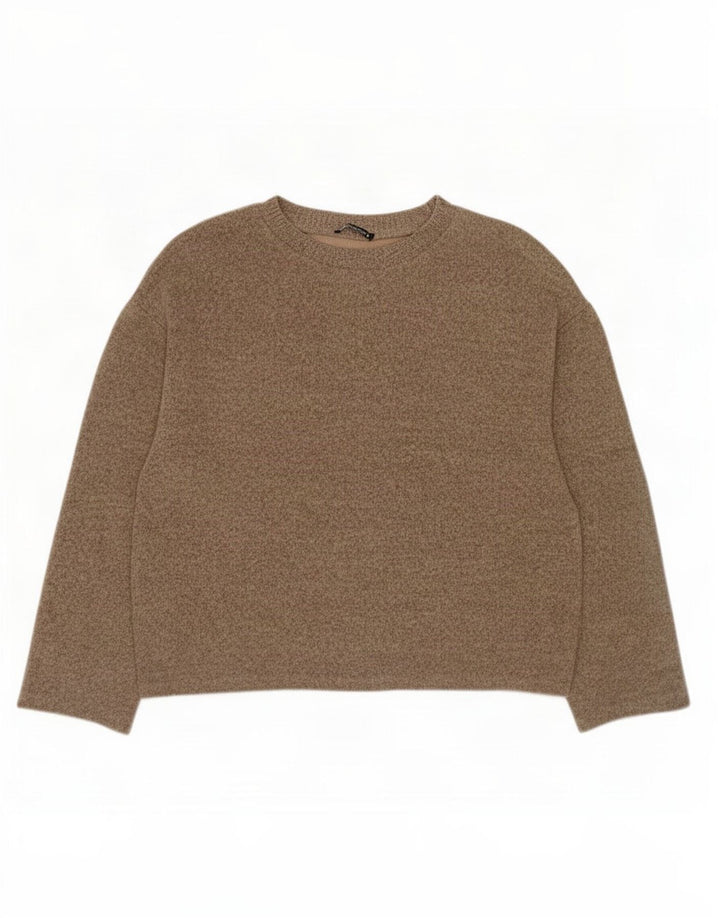 Zara Dame Oversized Top 3/4 ærmer UK 16 Stor Brun Flecked Bomuld
