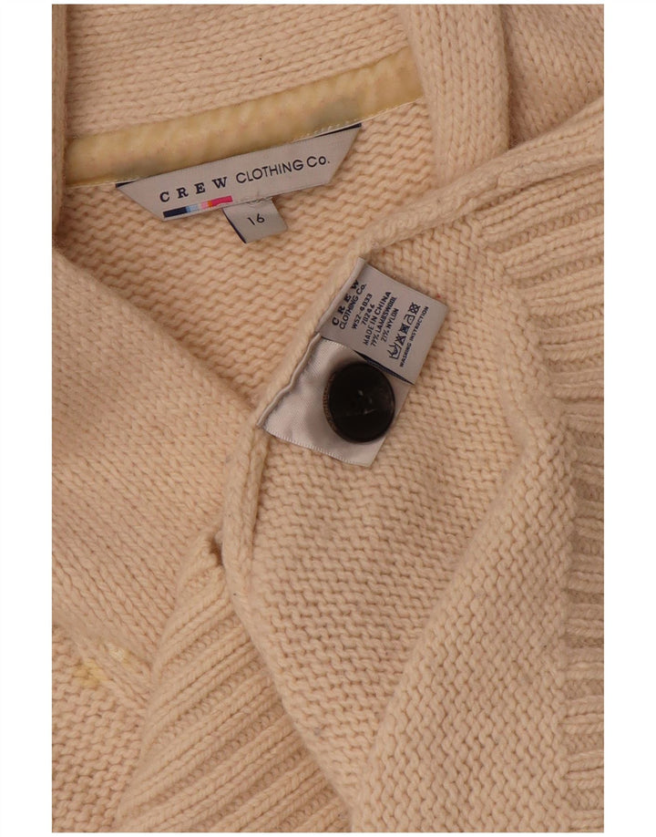 CREW CLOTHING Dame Cardigan Sweater UK 16 Stor Beige Uld