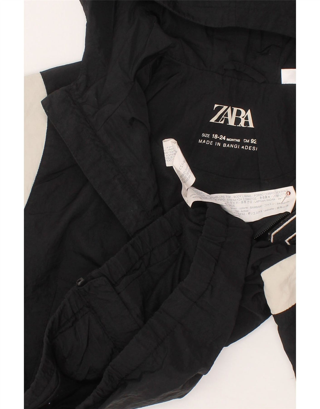 ZARA Baby Boys Hooded Bomber Jacket 18-24 Months Black Colourblock Cotton