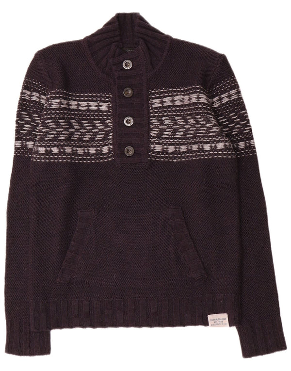 Calvin Klein Jeans Herre Button Neck Jumper Sweater Medium Navy Blue
