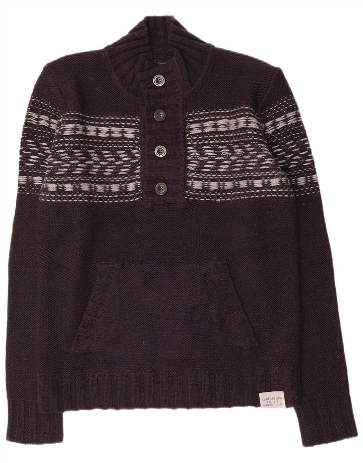 Calvin Klein Jeans Herre Button Neck Jumper Sweater Medium Navy Blue