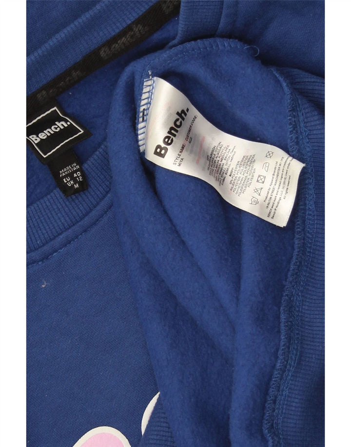 Bænk Dame Grafisk Sweatshirt Jumper UK 12 Medium Blue Bomuld