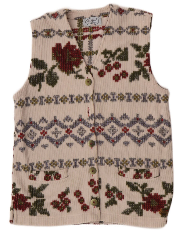 Vintage damevest IT 44 Medium White Floral Polyester