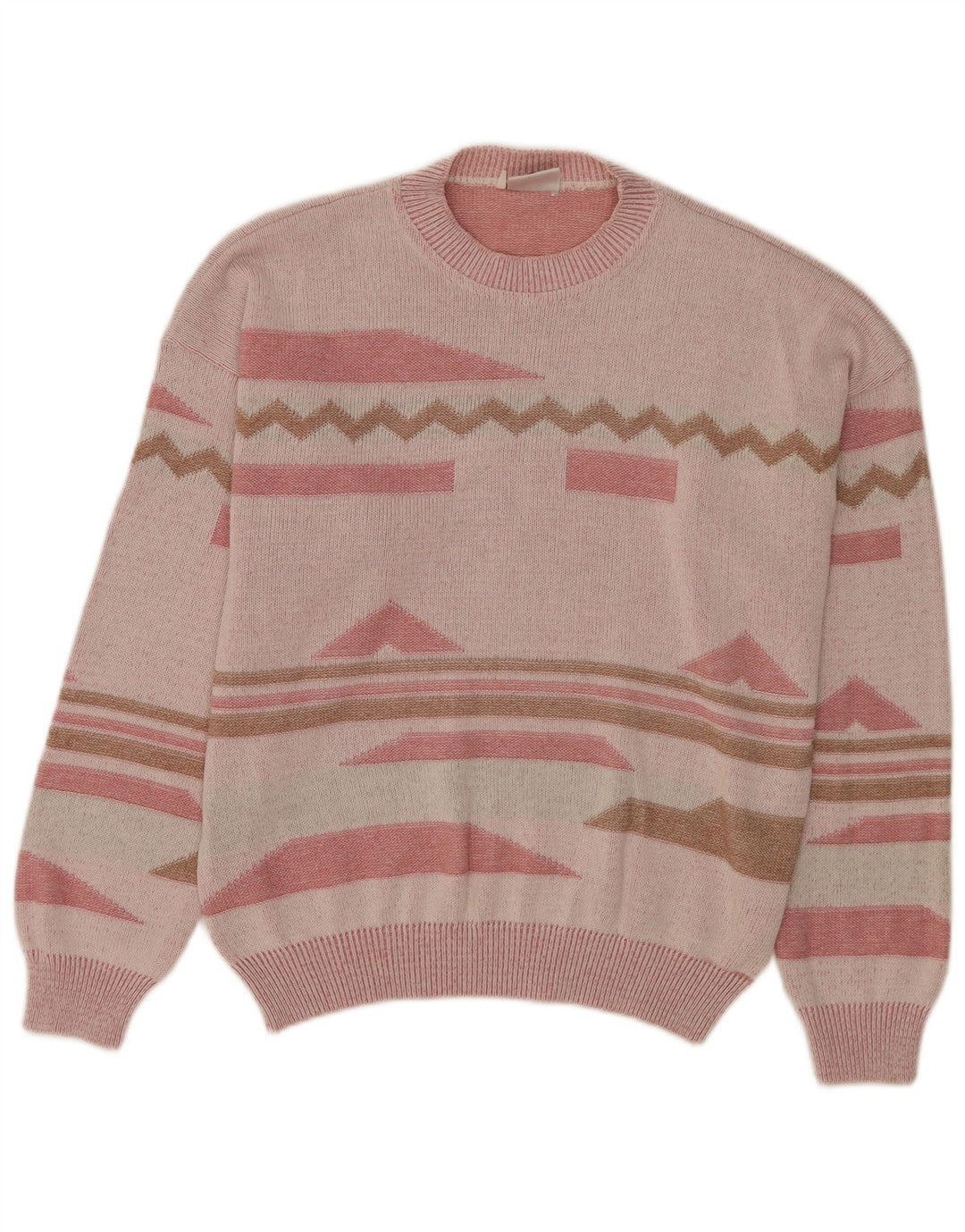 Vintage mænd med rund hals sweater IT 48/50 Medium Pink Geometrisk