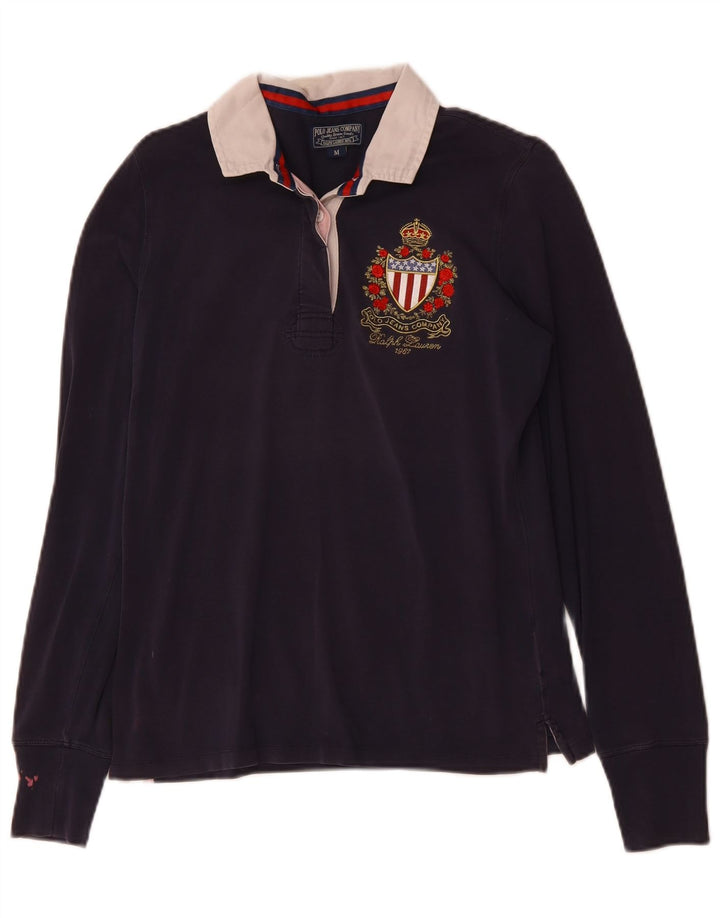 POLO RALPH LAUREN Langærmet polotrøje til kvinder UK 12 Medium Navy Blue