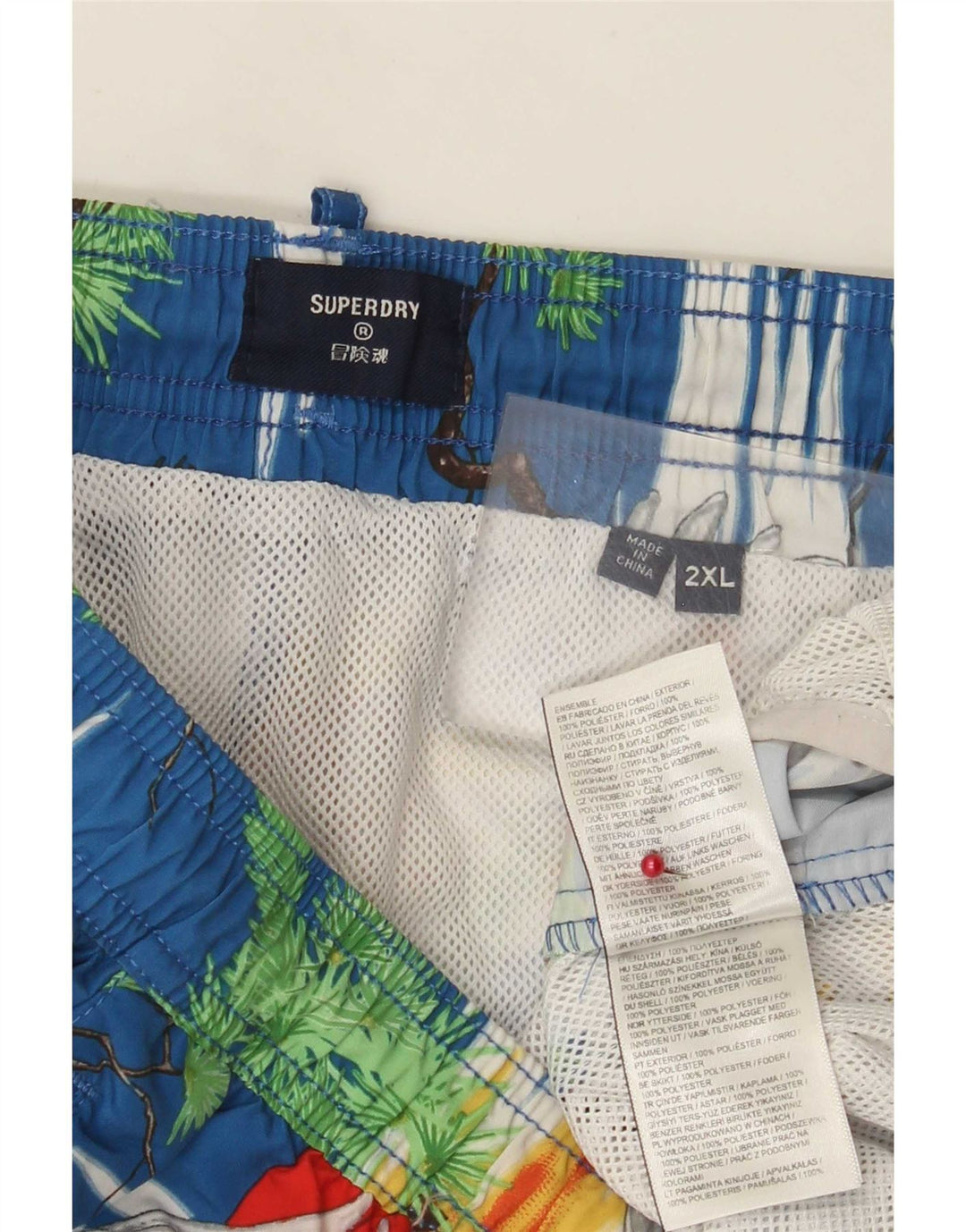 Superdry regulære badeshorts til mænd 2XL blå polyester Hawaiian
