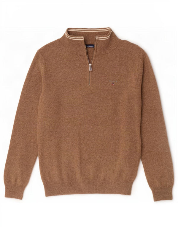 Gant Boys Zip Neck Jumper Sweater 14-15 år Brun lammeuld