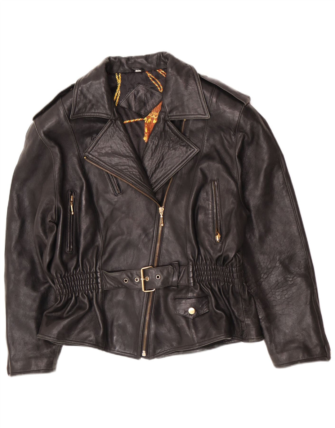 Vintage dame bikerjakke i læder EU 40 Medium Sort