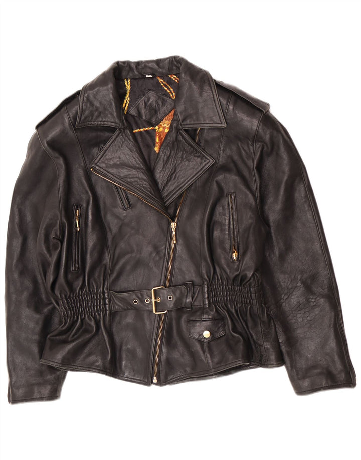 Vintage dame bikerjakke i læder EU 40 Medium Sort
