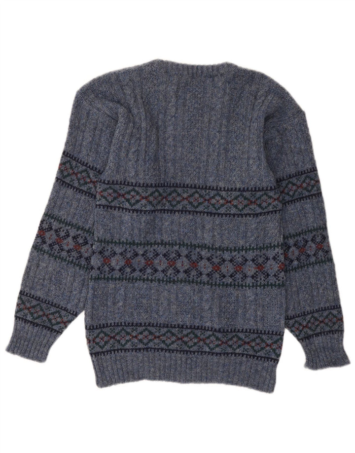 VINTAGE Dame sweater med rund hals DK 10 Small Blue Fair Isle