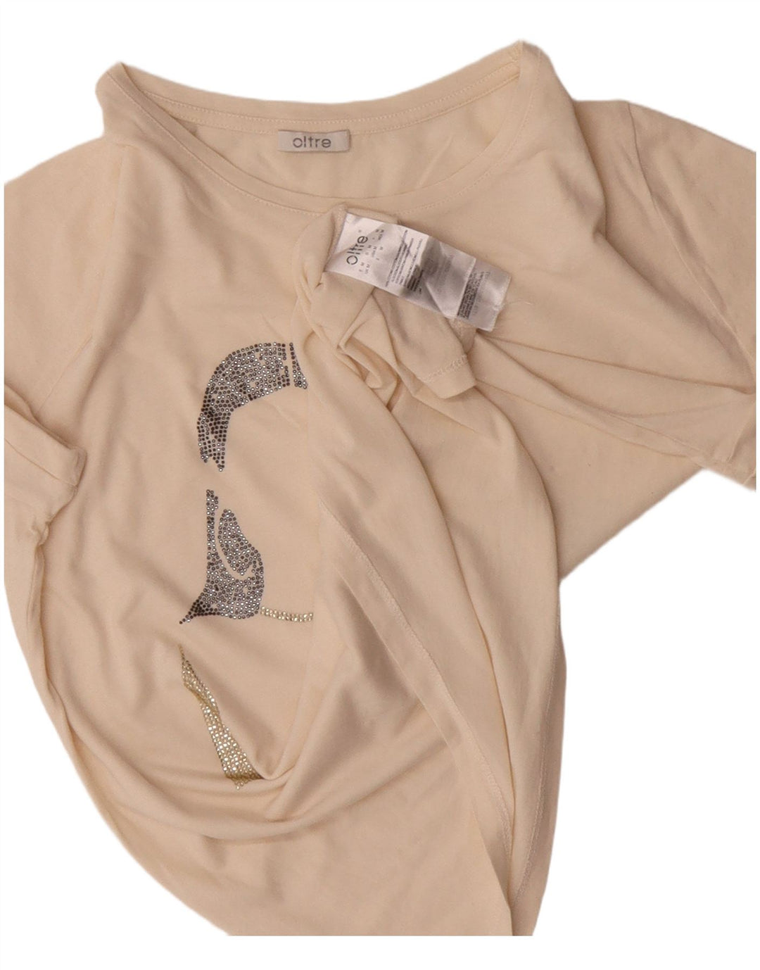 OLTRE Grafisk T-shirt top til kvinder UK 14 Medium Off White Bomuld
