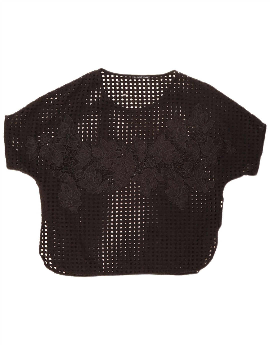 Zara Dame See Through Bluse Top UK 14 Medium Black Floral