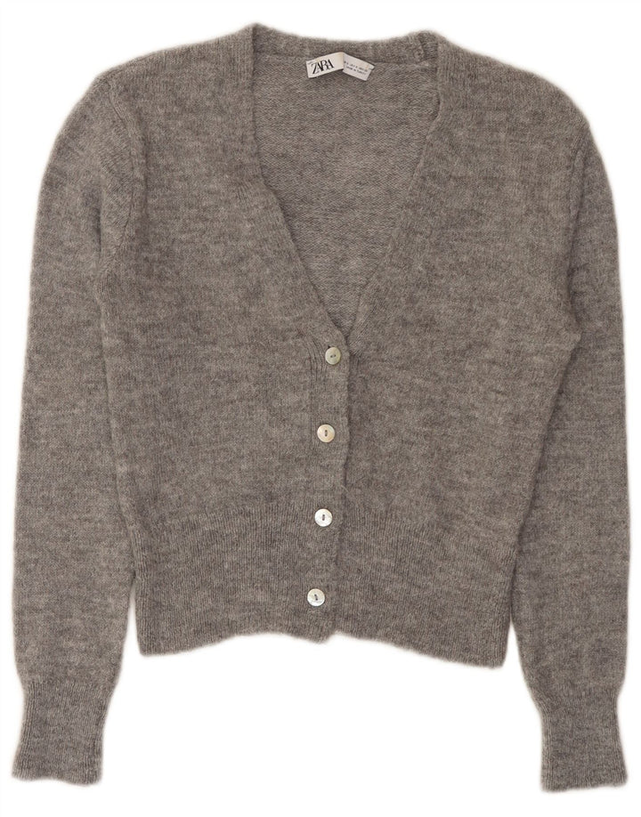 ZARA Womens Crop Cardigan Sweater UK 10 Small Grå Akryl