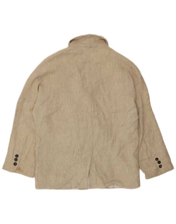 Zara Dame Dobbeltradet Blazer Jacket UK 14 Medium Beige Linen