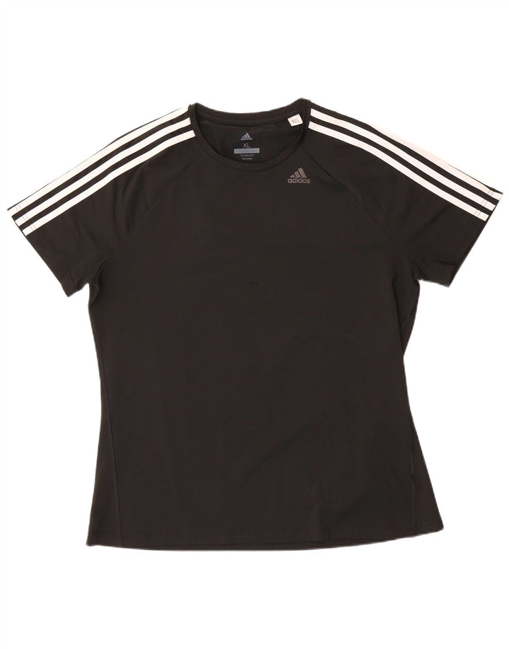 ADIDAS Dame Climalite T-Shirt Top UK 20/22 XL Sort Polyester