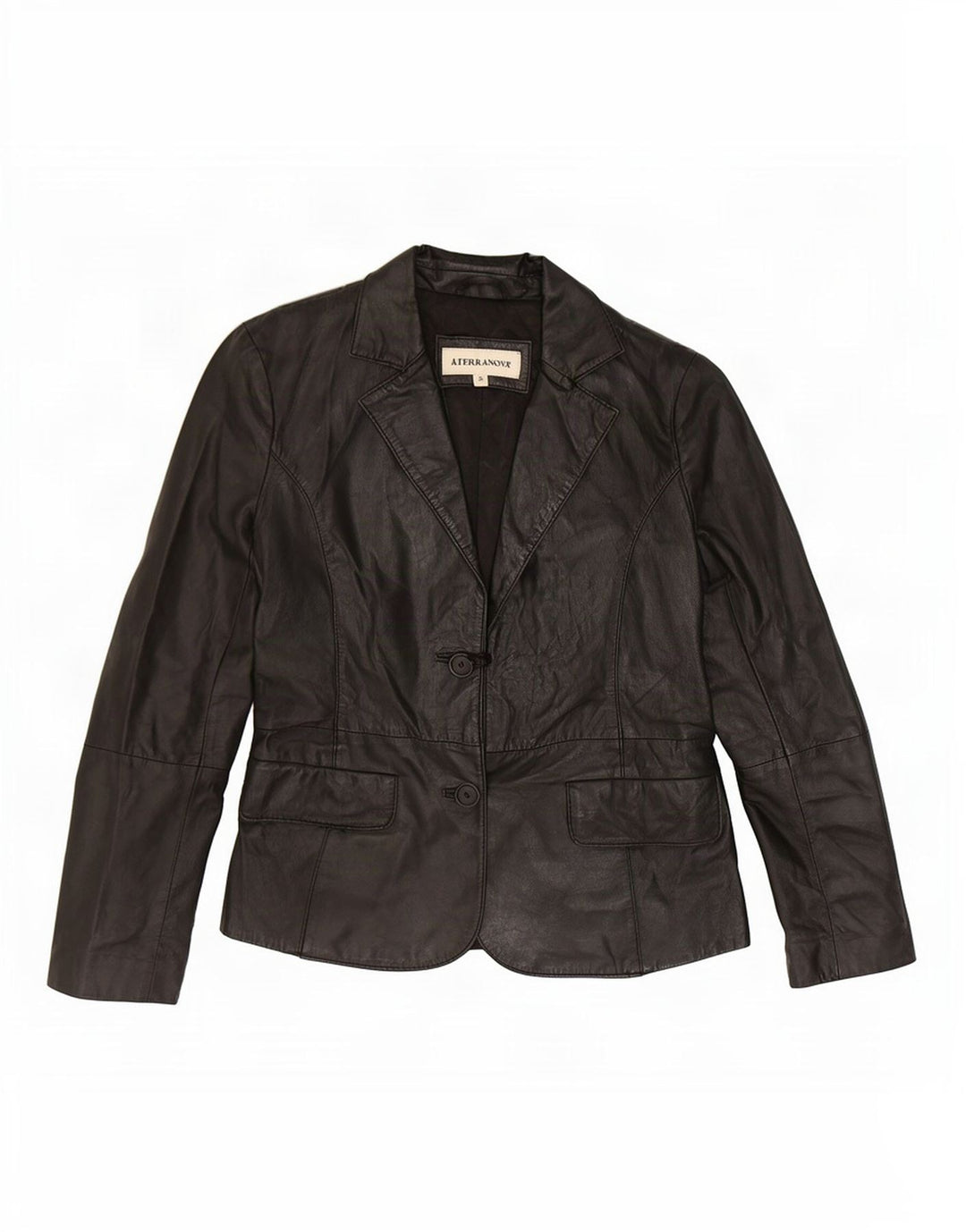 Terranova Dame 2 Knaps Læder Blazer Jacket UK 10 Lille Sort
