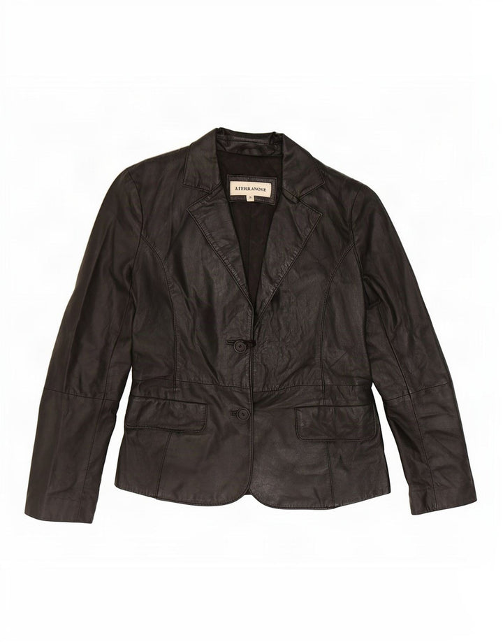 Terranova Dame 2 Knaps Læder Blazer Jacket UK 10 Lille Sort