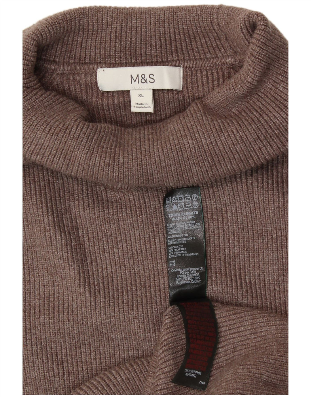 MARKS & SPENCER Womens Roll Neck Jumper Sweater UK 18 XL Brown Viscose