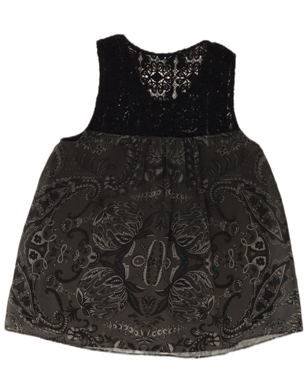 DESIGUAL Dame Ærmeløs grafisk bluse Top UK 18 XL Grå Paisley