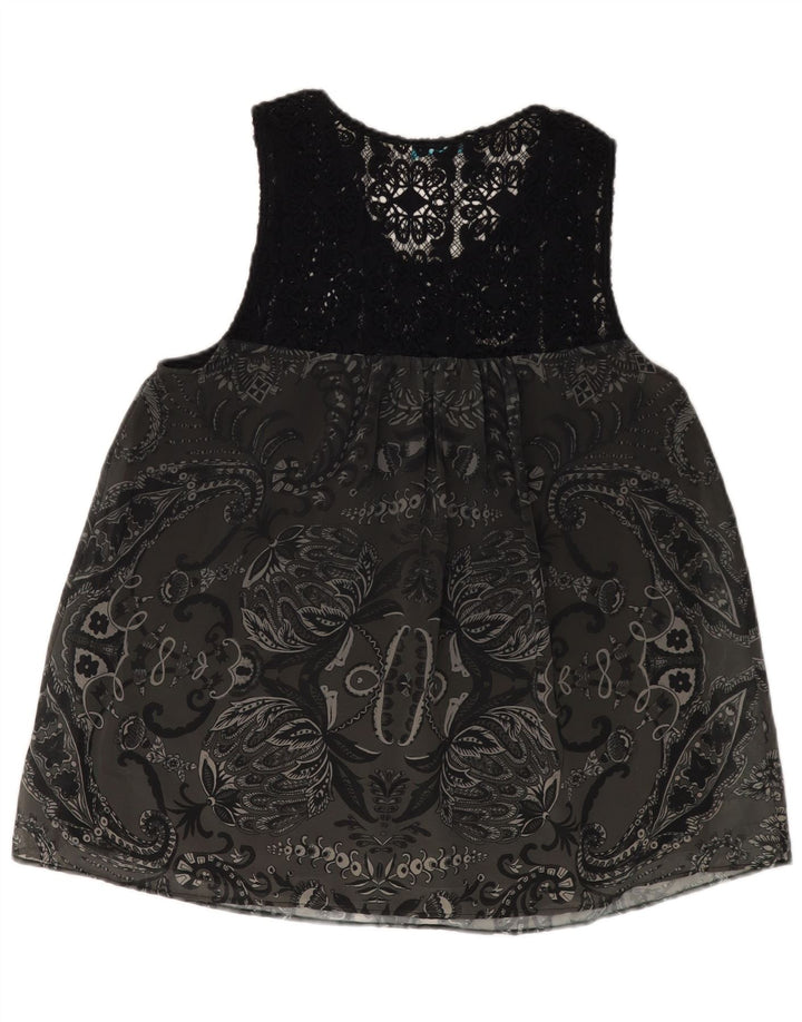 DESIGUAL Dame Ærmeløs grafisk bluse Top UK 18 XL Grå Paisley