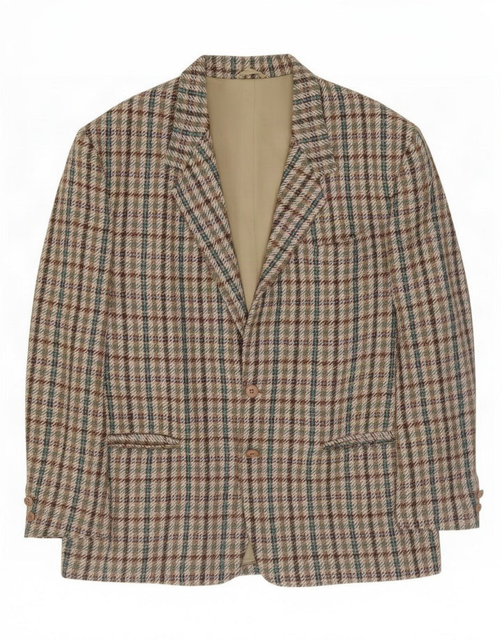 Vintage herre 2-knaps blazerjakke IT 56 3XL Grøn Houndstooth Uld