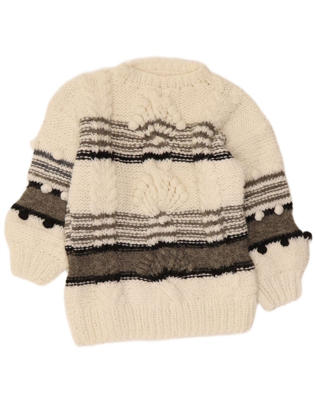 VINTAGE Womens Crew Neck Jumper Sweater UK 14 Medium White Colourblock