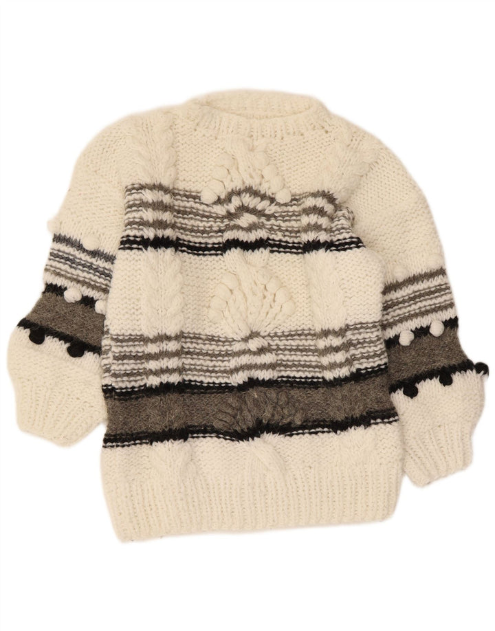 VINTAGE Womens Crew Neck Jumper Sweater UK 14 Medium White Colourblock