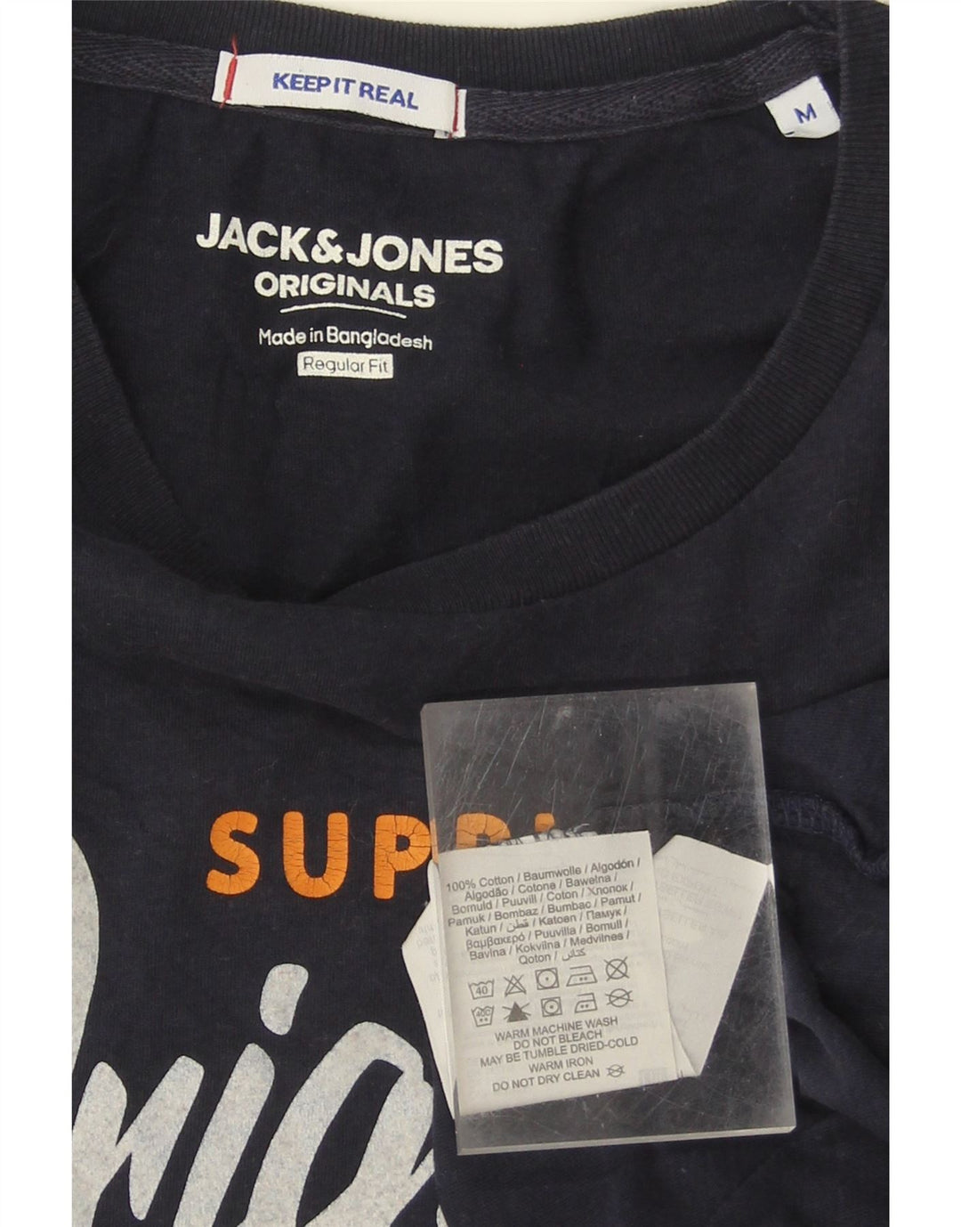 JACK & JONES Mens Regular Fit Graphic T-Shirt Top Medium Navy Blue Cotton Vintage Jack & Jones and Second-Hand Jack & Jones from Messina Hembry 