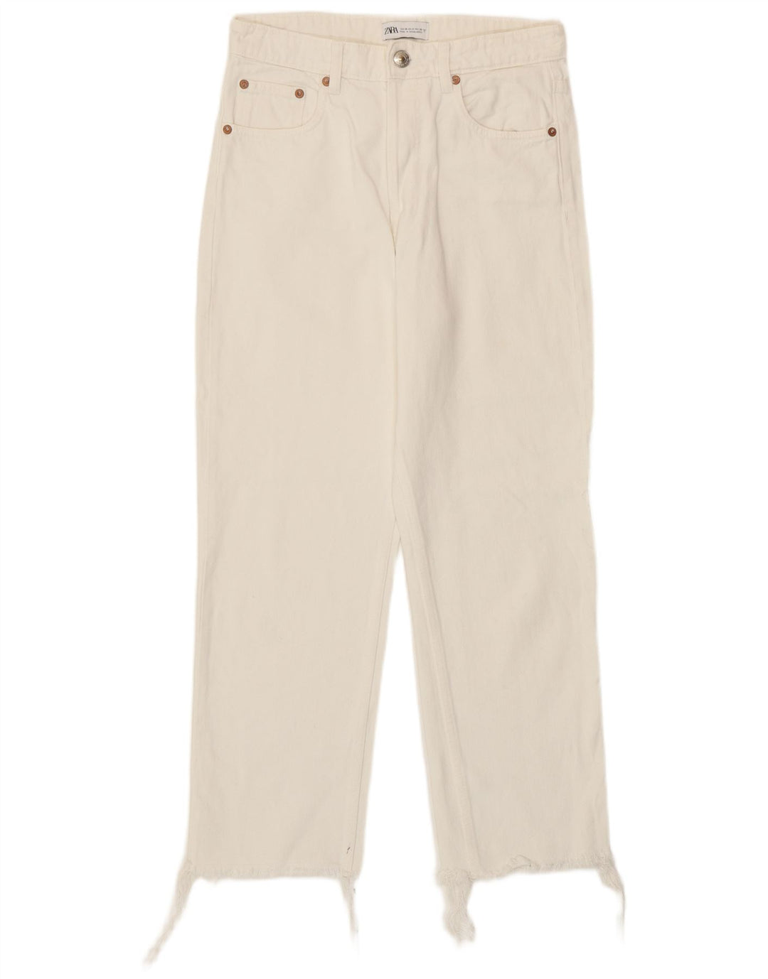 Zara Dame Straight Jeans EU 38 Small W28 L26 Hvid Bomuld