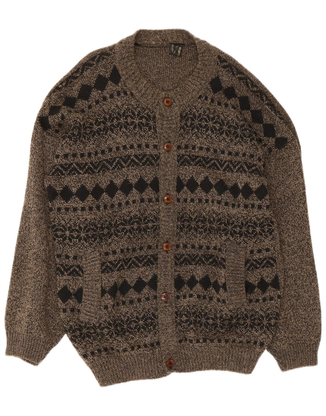 Vintage herre cardigan sweater Large Grey Fair Isle
