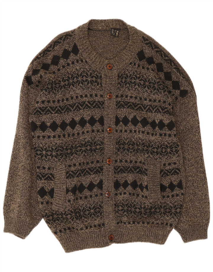 Vintage herre cardigan sweater Large Grey Fair Isle