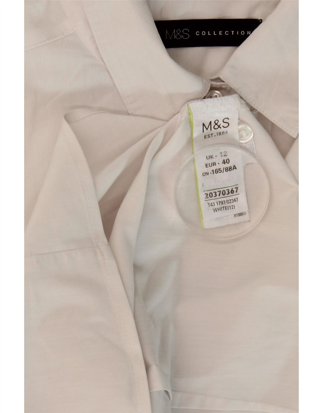 Marks & Spencer kortærmet skjorte til kvinder UK 12 Medium hvid bomuld