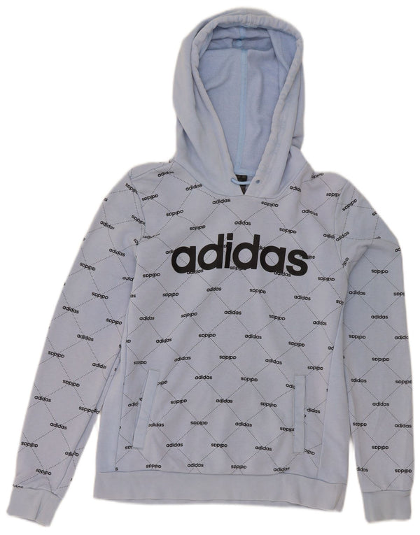 Adidas Graphic Hoodie Jumper UK 10 Small Blue Bomuld