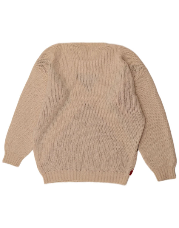 Vintage dame sweater med rund hals DK 18 XL Off White Colourblock