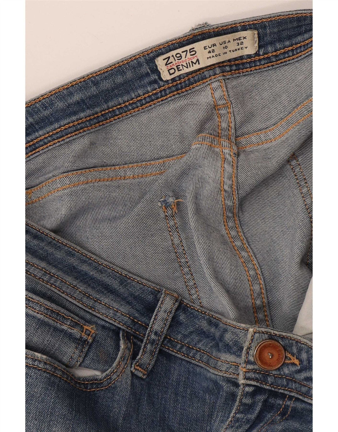 Zara Dame Distressed Straight Jeans EU 42 Large W32 L26 Blå