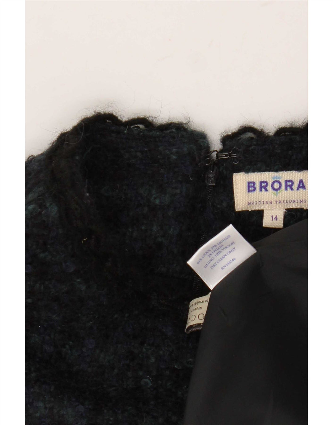 Brora Dame Ærmeløs Skede Kjole UK 14 Large Navy Blue Houndstooth Uld