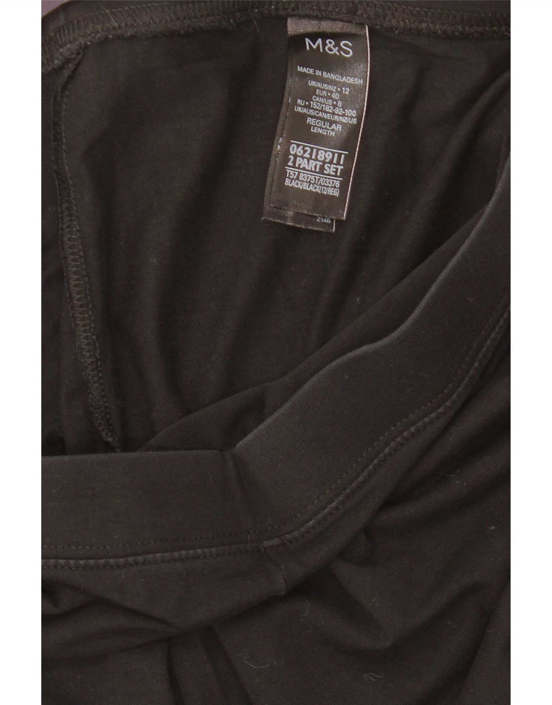 Marks & Spencer Dame Leggings UK 12 Medium Sort Bomuld