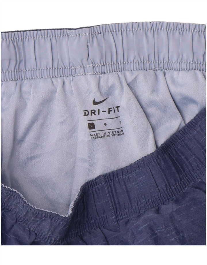 Nike Dame Dri Fit Sports Shorts UK 16 Large Blue Colourblock Polyester