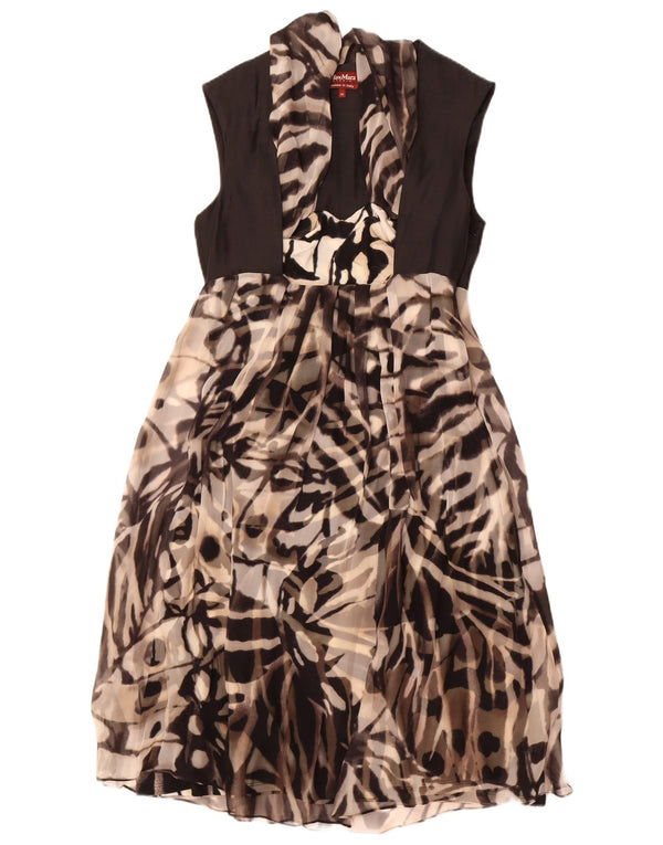 Max Mara Dame Ærmeløs A-Line Kjole UK 12 Medium Black Animal Print