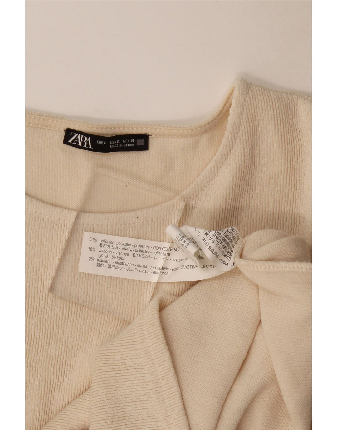 Zara Womens Crop Langærmet Bluse Top UK 10 Small Beige Polyester