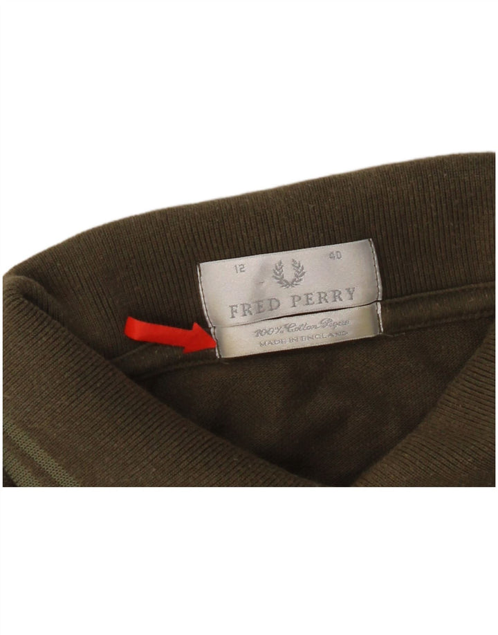 Fred Perry Dame Polo Shirt UK 12 Medium Khaki Bomuld