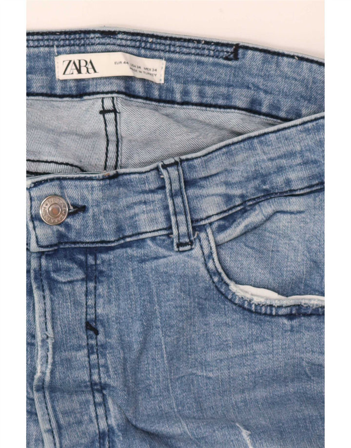 Zara Herre Distressed Slim Jeans EU 44 Large W34 L29 Blå