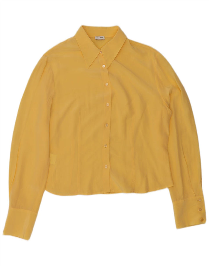 Caractere Dame Shirt Bluse UK 16 Large Yellow Silk