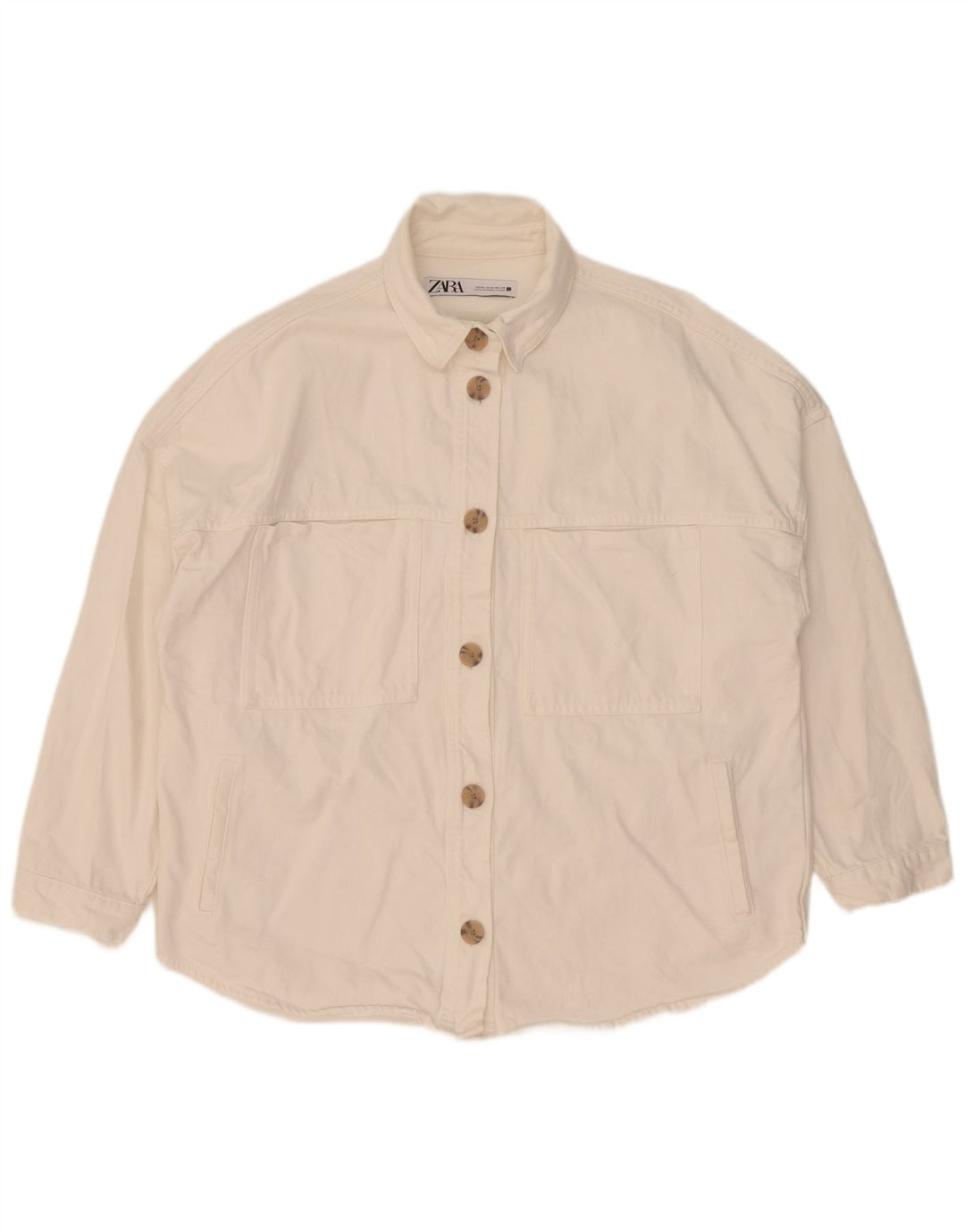 Zara Dame Oversized denimjakke UK 14 Medium White Bomuld