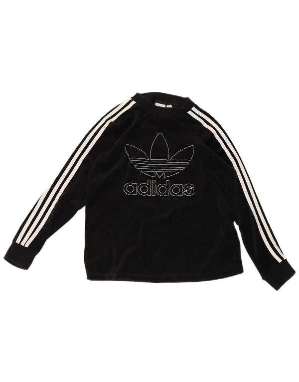 Adidas Dame Velvet Grafisk Top Langærmet UK 12 Medium Sort Bomuld