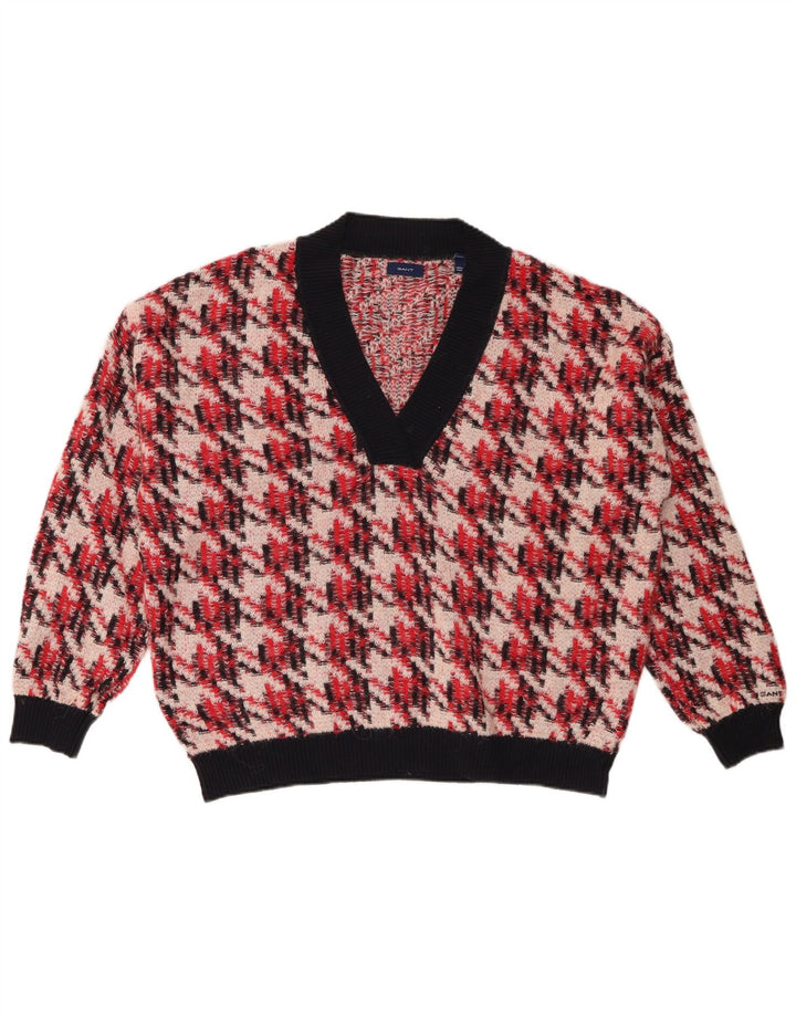 GANT Dame oversized V-hals sweater UK 16 Large Red Houndstooth