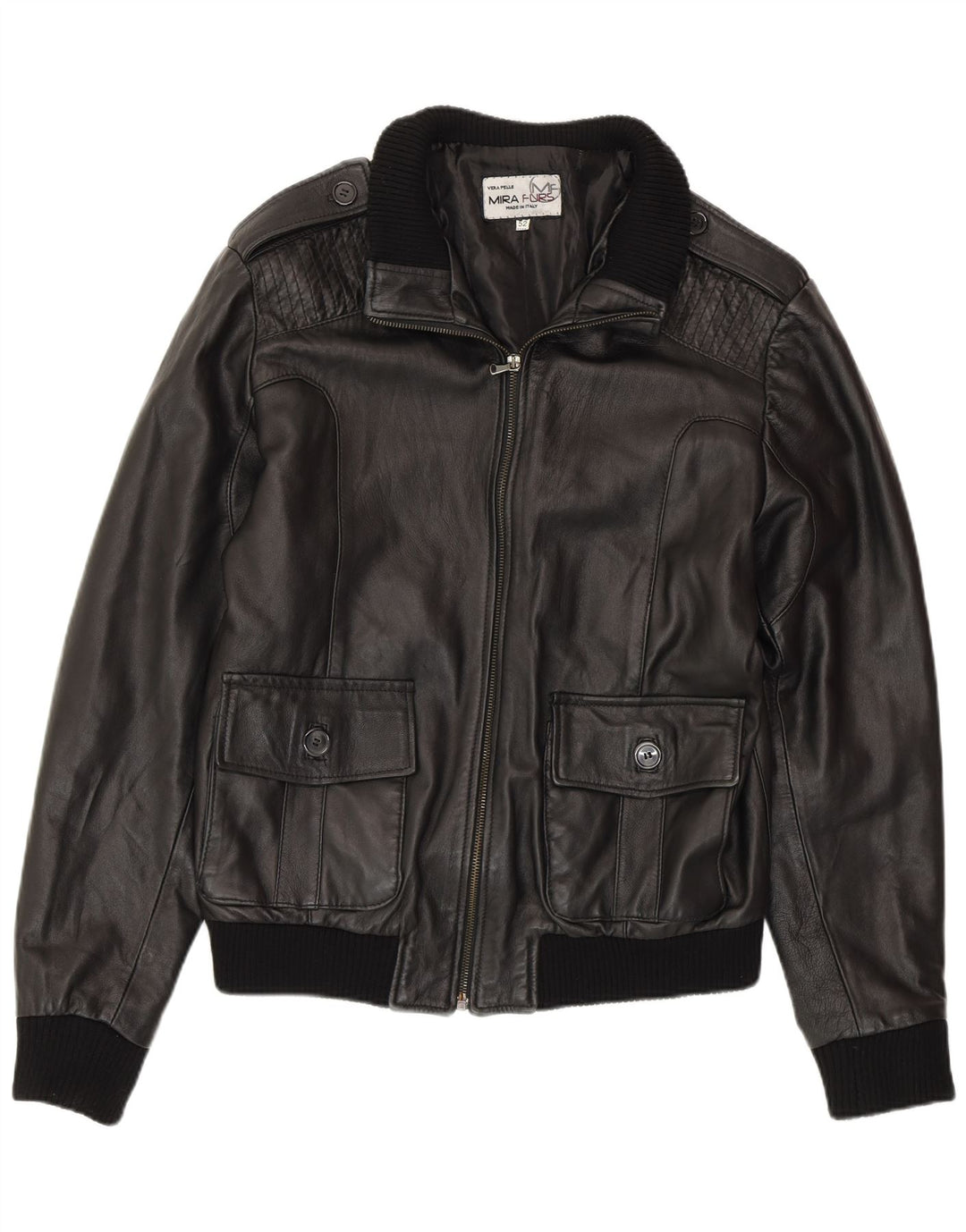 MIRA FURS Herre Militær Læderjakke IT 52 XL Sort Læder