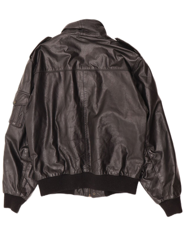 Paragon Herre Militær Læderjakke UK 40 Stor Sort Læder