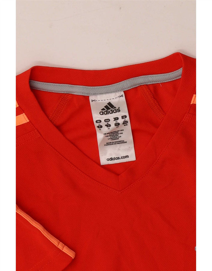 Adidas Dame T-Shirt Top UK 14 Medium Rød Polyester Sports
